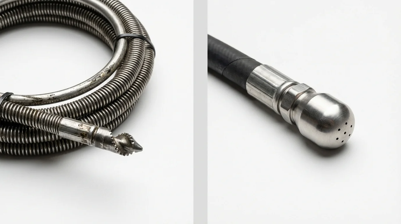 Drain snake cable and hydro jetting nozzle used for drain cleaning in Coal City, WV