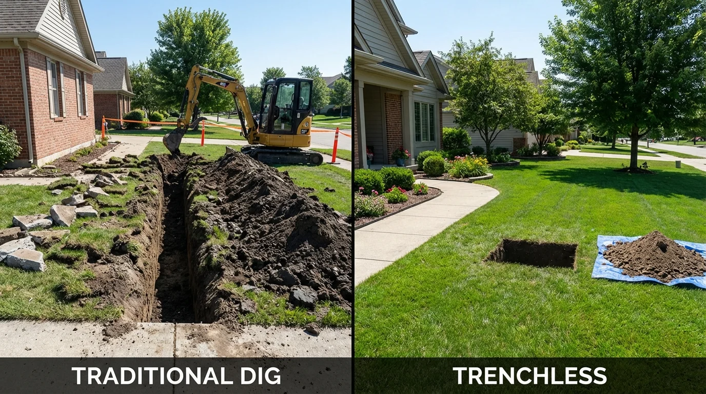 Trenchless sewer repair with minimal yard damage versus traditional excavation in Coal City, WV